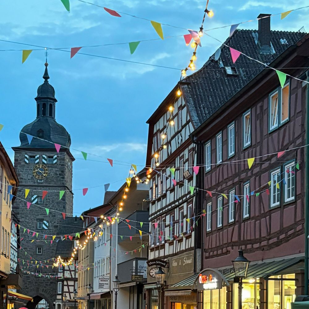 Der Stadtturm Buchen während des "Buchen veschpert" Events